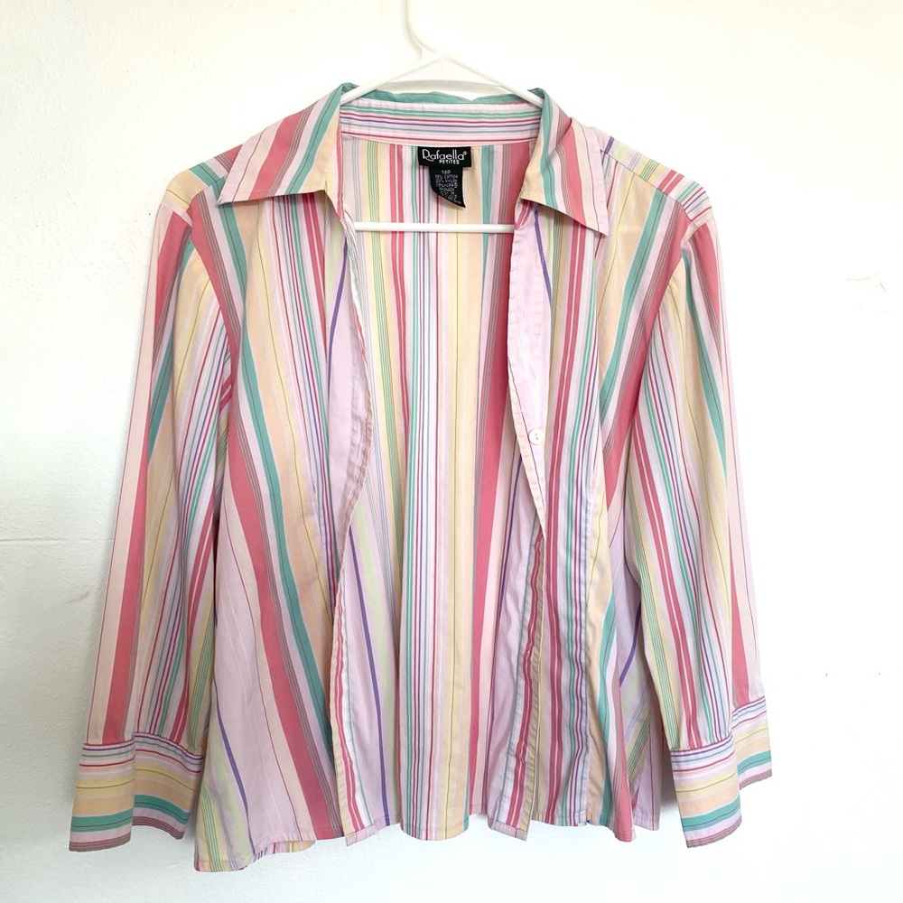 Women’s Striped Colorful Pink Yellow Green 8-10P Button Down Top